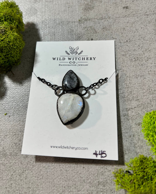 Larvikite and Moonstone Necklace on 18 in chain