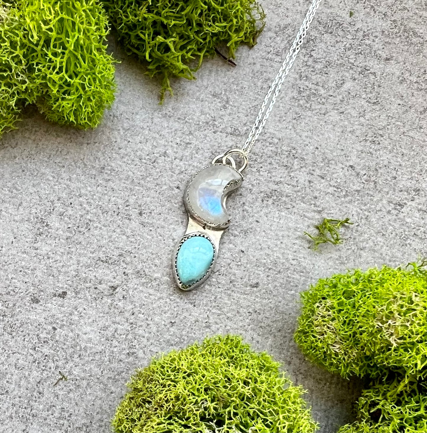Moonstone and Larimar Sterling Silver Necklace