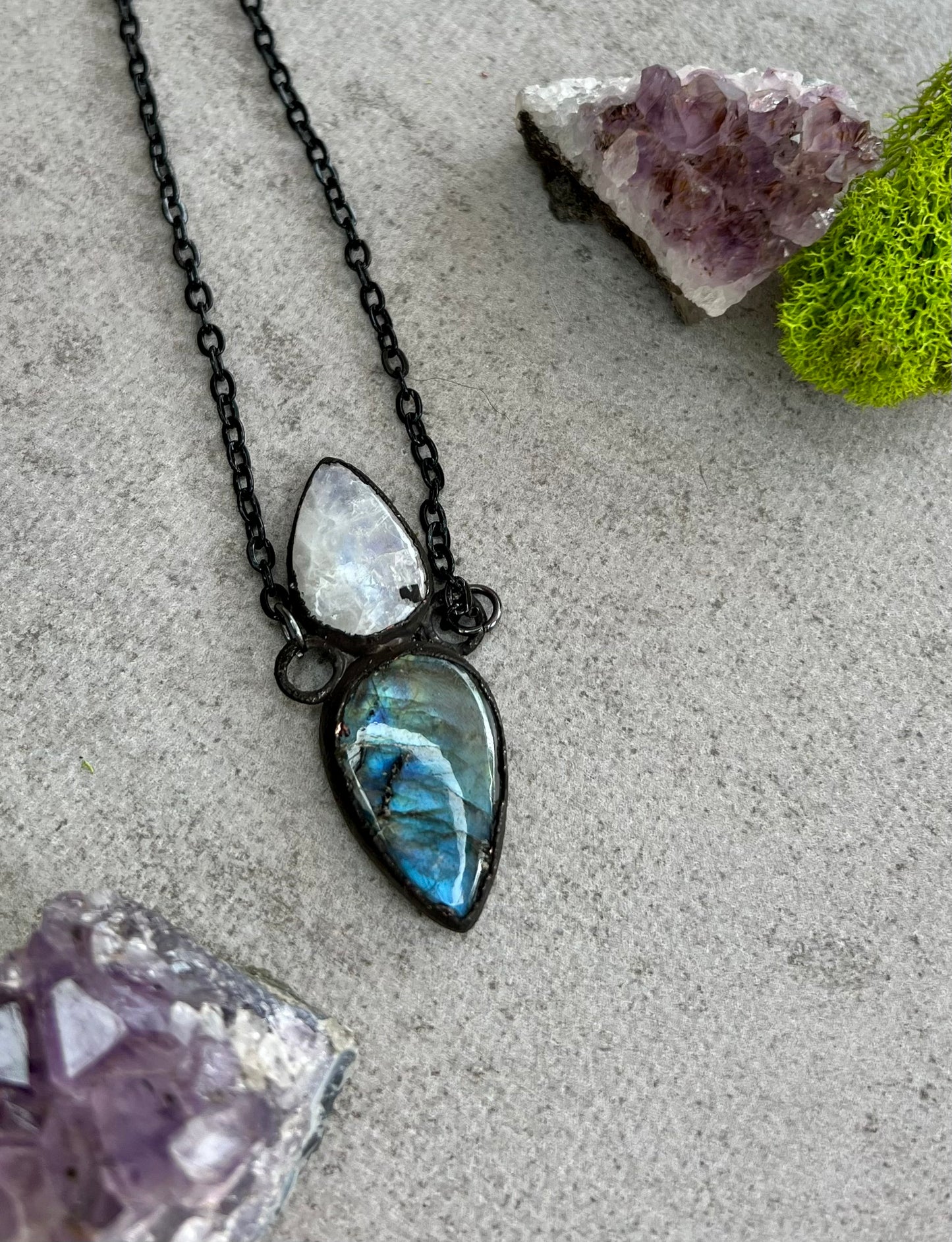 Flashy Blue Labradorite with Moonstone Necklace